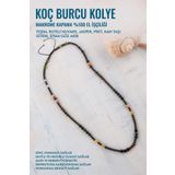 Deniz Doğal Taş Sertifikalı Koç Burcu Doğal Taş Kolye (Yeşim-Rutilli Kuvars-Jasper-Pirit-Kan Taşı-Sitrin-Akik)