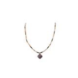 Deniz Doğal Taş Sertifikalı Yonca Şekilli Güneş Taşı, Pembe Opal, Hematit, Ametist Doğal Taş Kolye 40cm - 4mm