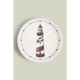 Deniz Feneri Modern Duvar Saati - 35cm - Önü Camlı Beyaz Kasa - Sessiz Mekanizma, JH0508S35BKP