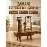 Deniz Feneri Tasarımlı Ahşap Kum Saati – Retro Masa Aksesuarı Yeni Nesil - Renkli