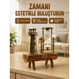 Deniz Feneri Tasarımlı Ahşap Kum Saati – Retro Masa Aksesuarı Yeni Nesil
