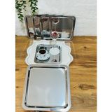 Deniz Home Collection 6'lı Paslanmaz Çelik 21x21 cm Kare Çay, Kahve, Pasta Servis Tepsisi Gümüş Renkli Sunum Tepsisi