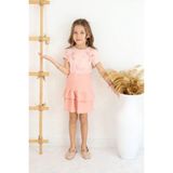 Deniz Home Wear Şıklık Durağı Yazlık Kısa Kollu T-Shirt & Etek 2 Parça Kız Çocuk Etekli Takım - Pudra - 9 - 10 Yaş