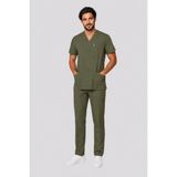 Deniz İş Erkek Zarf Yaka Kısa Kol Renk Seçenekli Esnek Pamuklu Linda Kumaş Scrubs Takım Forması - Haki Yeşili - 4XL