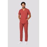 Deniz İş Erkek Zarf Yaka Kısa Kol Renk Seçenekli Esnek Pamuklu Linda Kumaş Scrubs Takım Forması - Kiremit - 2XL