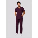 Deniz İş Erkek Zarf Yaka Kısa Kol Renk Seçenekli Esnek Pamuklu Linda Kumaş Scrubs Takım Forması - Mürdüm - 3XL