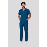 Deniz İş Erkek Zarf Yaka Kısa Kol Renk Seçenekli Esnek Pamuklu Linda Kumaş Scrubs Takım Forması - Petrol Mavisi - 4XL
