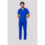 Deniz İş Erkek Zarf Yaka Kısa Kol Renk Seçenekli Esnek Pamuklu Linda Kumaş Scrubs Takım Forması - Saks - Mavisi