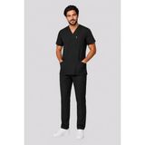 Deniz İş Erkek Zarf Yaka Kısa Kol Renk Seçenekli Esnek Pamuklu Linda Kumaş Scrubs Takım Forması - Siyah - 3XL