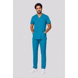 Deniz İş Erkek Zarf Yaka Kısa Kol Renk Seçenekli Esnek Pamuklu Linda Kumaş Scrubs Takım Forması - Turkuaz - XS