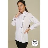 Deniz İş Kadın Alpaka Kumaş Biyeli Aşçı Ceketi - 3XL - Siyah