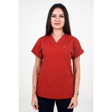 Deniz İş Kadın Likralı Yarasa Kol Kiremit Rengi Scrubs Tek Üst - 3XL