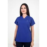 Deniz İş Kadın Likralı Yarasa Kol Saks Mavisi Renk Scrubs Tek Üst - 2XS