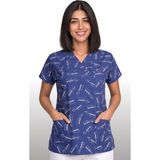 Deniz İş Kadın V Yaka Yarasa Kol Atatürk Imzalı Mavi, Kırmızı, Siyah Terycotton Doktor Scrubs Forma Tek Üst - Saks Mavi - XL