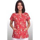 Deniz İş Kadın V Yaka Yarasa Kol Ayıcık Desenli Pembe Terycotton Kumaş Doktor Hemşire Scrubs Forma Tek Üst - 3XL