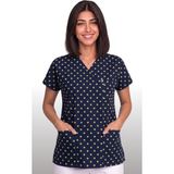Deniz İş Kadın V Yaka Yarasa Kol Gülücük Emoji Lacivert Terycotton Kumaş Doktor Hemşire Scrubs Forma Tek Üst - 2XL