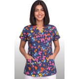 Deniz İş Kadın V Yaka Yarasa Kol Kelebek Desenli Lacivert Terycotton Doktor Hemşire Scrubs Forma Tek Üst - 3XL