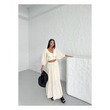 DENIZ KABUKLU BAĞLAMALI CROP BLUZ ETEK KRINKIL TAKIM 711622