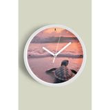 Deniz Kaplumbağası Deniz Manzaralı Modern Duvar Saati - 35cm - Önü Camlı Beyaz Kasa, JH0823S35BKP