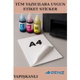 Deniz Karton Yapışkanlı Etiket | A4 Boy 10 Adet - Boş Sticker - Mat - Tüm Yazıcılara Uyumludur - 1.hamur