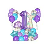 Deniz Kızı Konsept 1 Yaş Balon Set Mor Deniz Kızı Mermaid Tema Doğum Günü Folyo Balon Set