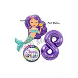 Deniz Kızı Konsept Mermaid Deniz Kızı 8 Yaş Balon Set Ve Mor Rakam Balon Doğum Günü Parti Balon Set