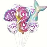 Deniz Kızı Kuyruğu Mor Konfetili 8 Yaş Folyo Balon Set