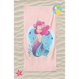 Deniz Kızı Mermaid Desenli Dijital Baskılı Genç Kız Çocuk Baskılı Plaj Banyo Havlusu - Pudra - 70 x 140 cm