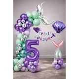 Deniz Kızı Temalı 5 Yaş Doğum Günü Balon Süsleme Seti – Mor Lila Parti Dekorasyon Seti