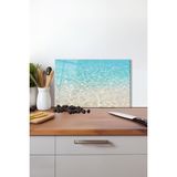 Deniz Kum Görünüm Cam Kesme Tahtası, Silikon Ayaklı, Isıya Kırılmaya Dayanıklı, Sunum Kesim Tablası - 23 x 35 cm