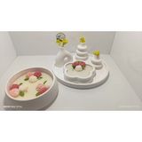 Deniz Kuzey Design 6 Parça Dekoratif Set - Karamel Latte Kokulu Gül Mum ve Taş Tozu Sunum Takımı - Beyaz - 1