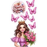 Deniz Parti Yenilebilir Şekerli Kağıt Baskısı Cupcake ve Pasta Resim Baskı Kelebek ve Kız Temalı 68
