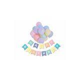 Deniz Party Store 10 Adet Karışık Macaron Balon Happy Bırthday Gümüş Baskılı Yazı