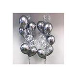 Deniz Party Store 12 Krom Gümüş 12 Gümüş Konfetili Şeffaf Balon Set