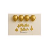 Deniz Party Store 4 Adet Metalik Gold Balon Yılbaşı Mutlu Yıllar Kaligrafi Yazı Set
