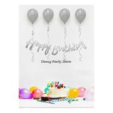 Deniz Party Store 4 Adet Metalik Gümüş Balon Happy Bırthday Kaligrafi Yazı Set