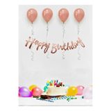 Deniz Party Store 4 Adet Metalik Rose Gold Balon Happy Bırthday Kaligrafi Yazı Set