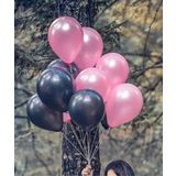 Deniz Party Store-BLACK PİNK METALİK PEMBE SİYAH BALON 12 İNÇ 10 ADET