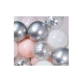 Deniz Party Store Gümüş Krom makaron pembe beyaz gümüş Konfetili Şeffaf Balon 20 Li Set