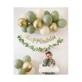 Deniz Party Store Küf Yeşili Krom Gold Deniz Kumu Balon Gold Happy Bırthday Kaligrafi Yazı Mini Zincir Set