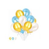 Deniz Party Store Metalik Balon 12 Inç 25 Adet Metalik Mavi Beyaz Gold Set