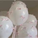 Deniz Party Store Pembe Fiyonk Kurdeleli 6 Adet Beyaz Balon