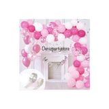 Deniz Party Store Pembe Fuşya Gümüş Happy Bırthday Kaligrafi Zincir Balon Set