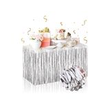 Deniz Party Store PÜSKÜLLÜ PARLAK METALİZE GÜMÜŞ MASA ETEĞİ KULLANAT 75X360 CM (iki tarafı renklidir.)