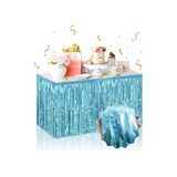 Deniz Party Store PÜSKÜLLÜ PARLAK METALİZE MAVİ MASA ETEĞİ KULLANAT 75X360 CM (iki tarafı renklidir.)