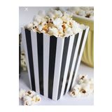 Deniz Party Store Siyah Beyaz Çizgili Karton Popcorn Mısır Cips Kutusu 8 Adet