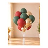Deniz Party Store Yılbaşı Krom Gold Koyu Yeşil Kırmızı 15 li balon demeti
