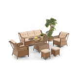Deniz Rattan Puflu Bahçe Balkon Takımı 3+1+1 Kahve