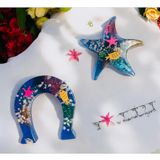 Deniz Temalı magnet set, Mavi Kedi ve Kalp Şeklinde, Balık ve Deniz Yıldızı Desenli, 2 Parça buzdolabı süsü (2, Yıldız-At Nalı)