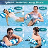 Deniz ve Havuz Yatağı Hava Yastıklı Fileli Şişme Havuz Koltuğu 4'ü 1 Arada Mavi